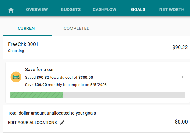 goals inside dashboard