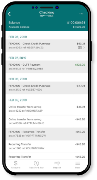 screenshot of mobile banking app