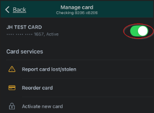 where to lock card in account