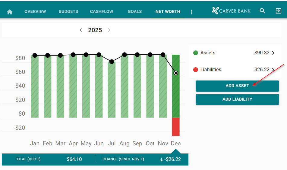 adding asset to net worth secion
